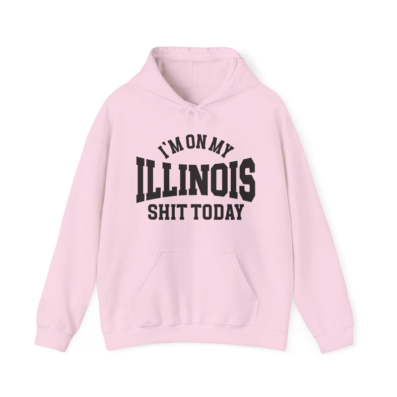 Hoodie product with collegiate lettering reading I'M ON MY ILLINOIS SHIT TODAY, alternate view.