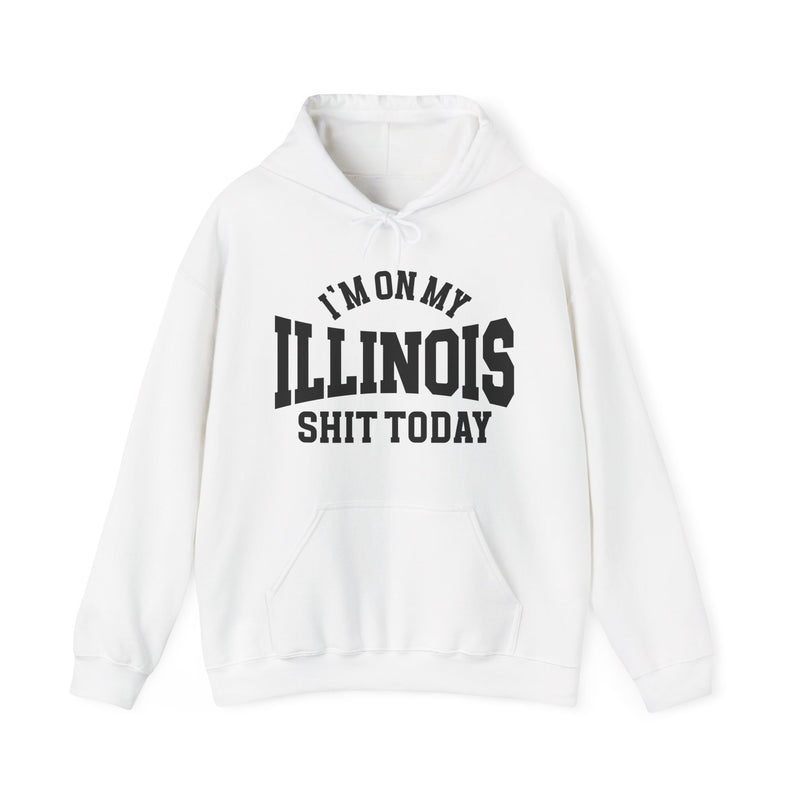 Hoodie product with collegiate lettering reading I'M ON MY ILLINOIS SHIT TODAY, alternate view.