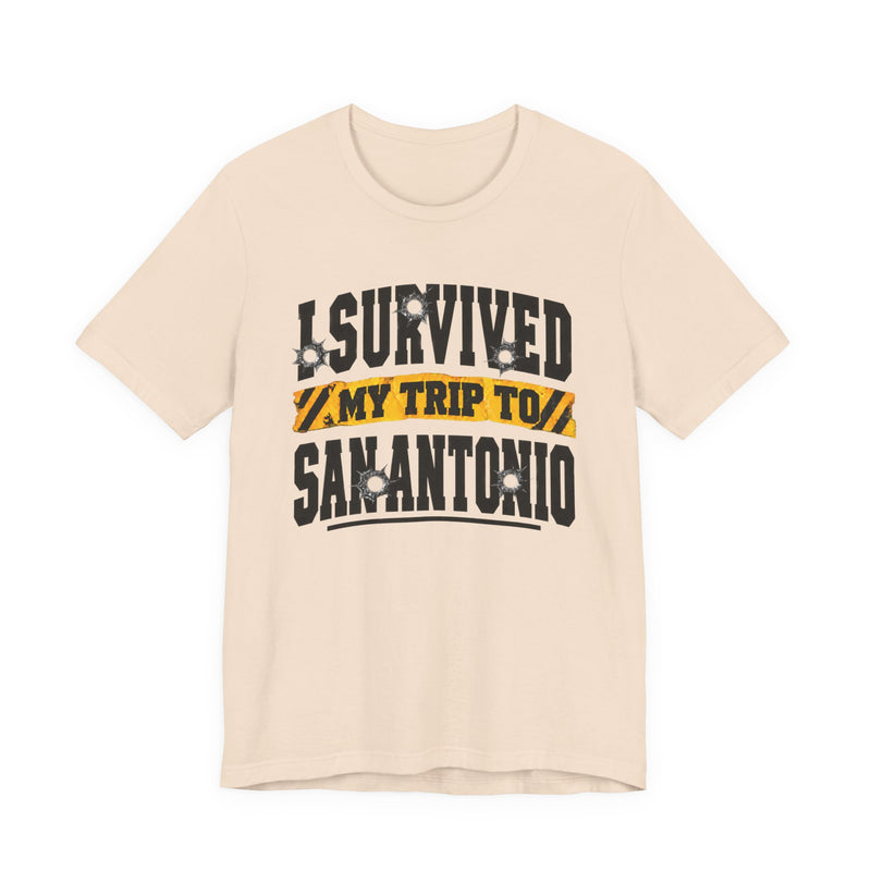T-Shirt with lettering reading I Survived My Trip To San Antonio, gallery image 5.