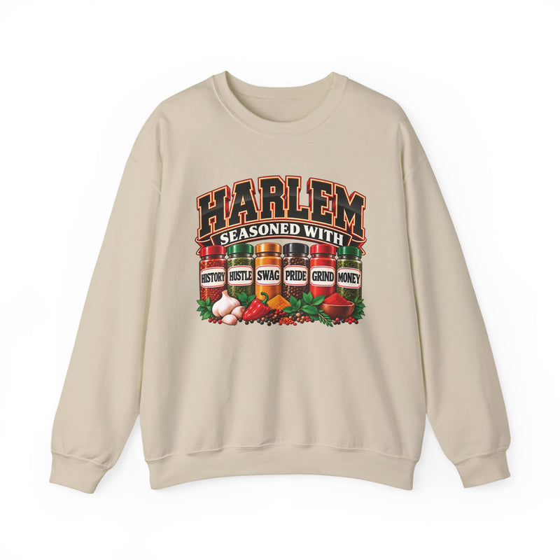 Harlem Seasoned With History Hustle Swag Pride Grind Money — Sweatshirt