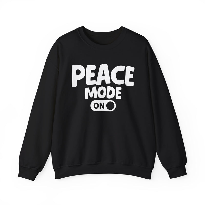 Sweatshirt in Black with lettering reading Peace Mode On, front view