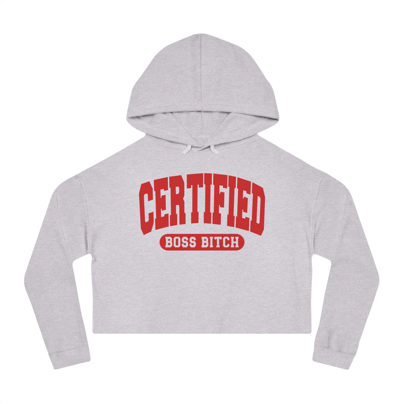 Certified Boss Bitch — Retro Collegiate Crop Top Hoodie