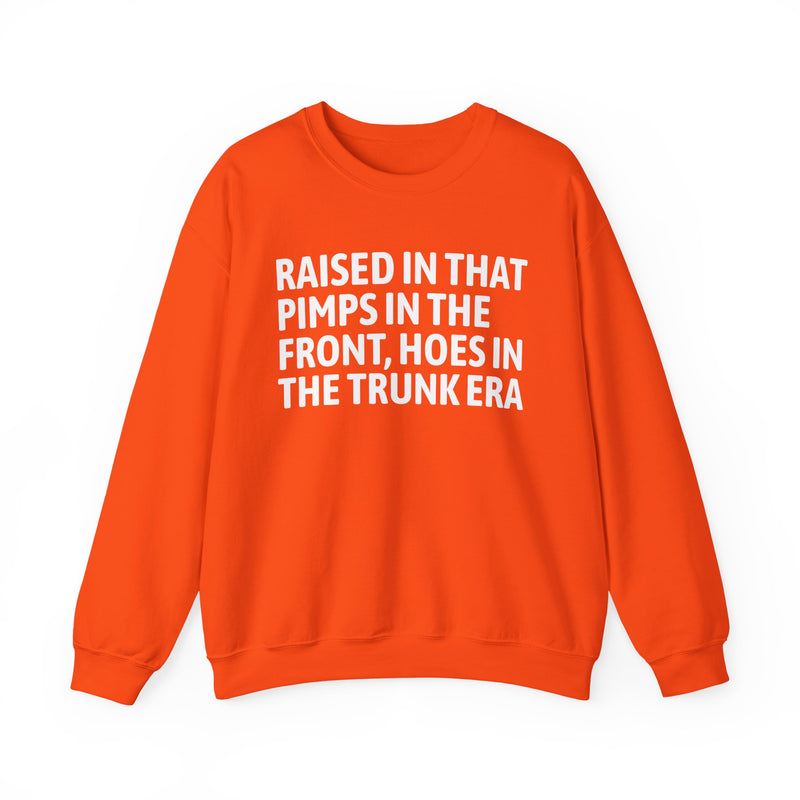 Raised In That Pimps In The Front Hoes In The Trunk Era — Funny Back In The Day Statement Sweatshirt