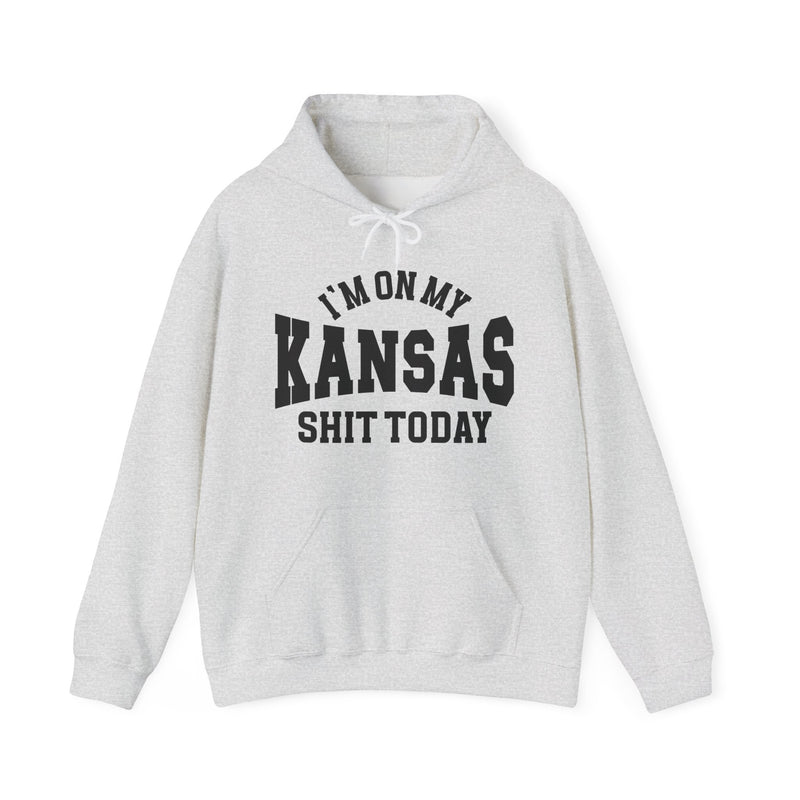 Hoodie with lettering reading I'm On My Kansas Shit Today, gallery image 3.