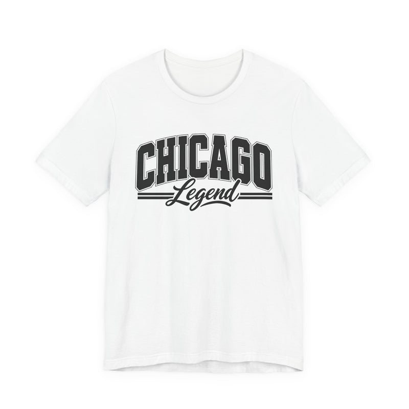 T-Shirt product with collegiate lettering reading CHICAGO LEGEND, alternate view.