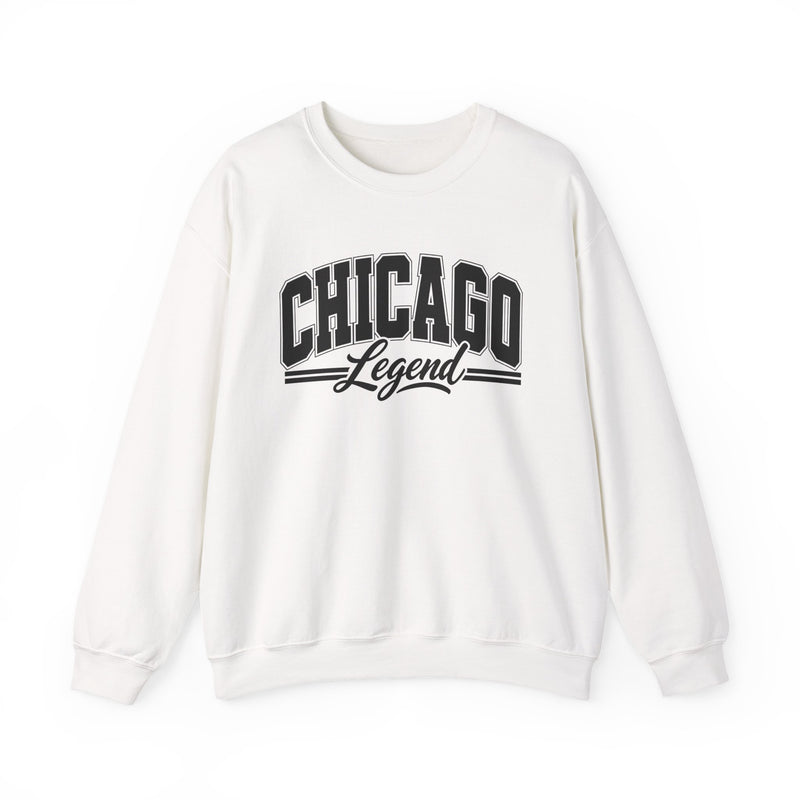Sweatshirt product with collegiate lettering reading CHICAGO LEGEND, alternate view.