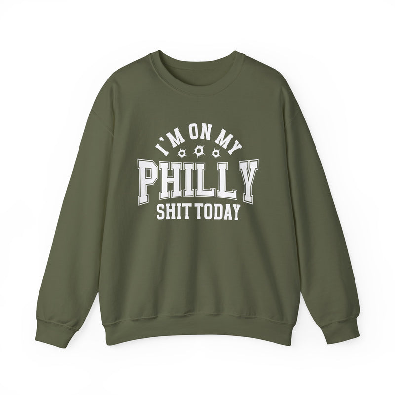 Sweatshirt with lettering reading I'm On My Philly Shit Today, gallery image 6.