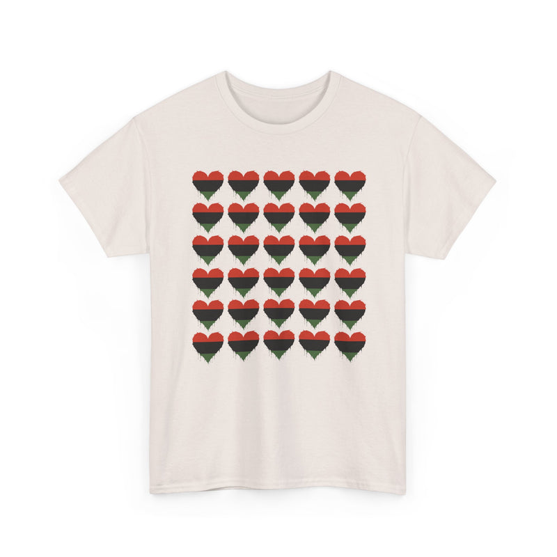 African American Hearts Pattern T‑Shirt — Black Red Green Pride T-Shirt