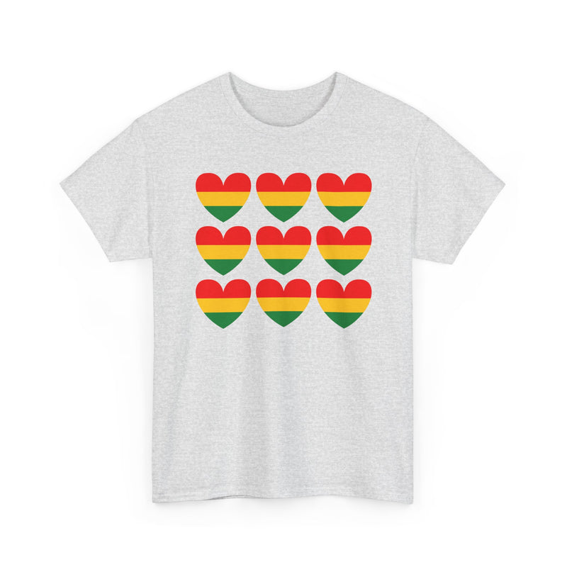 Pan African Heart 9 Grid Pattern T-Shirt — Reggae Flag Heart Grid T-Shirt