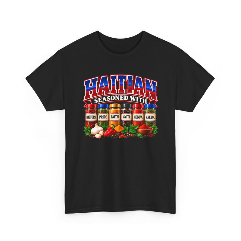 Haitian Seasoned With History Pride Faith Ayiti Kompa Kreyòl- T-Shirt