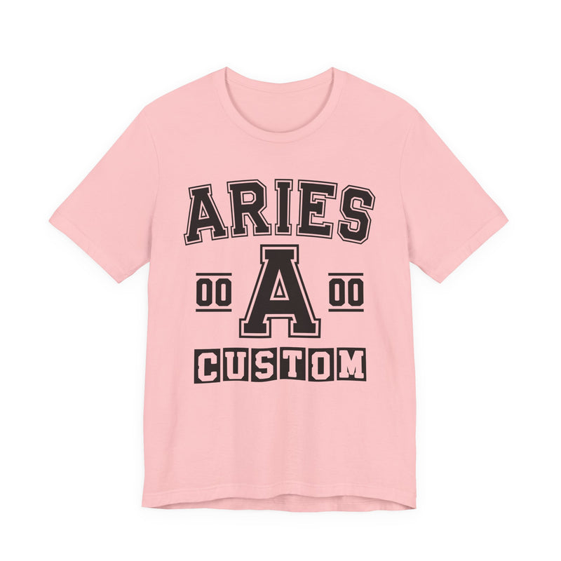 Custom Aries Varsity T-Shirt — Customize Birthday Day/Month/Year — Customize Season/nation/Society