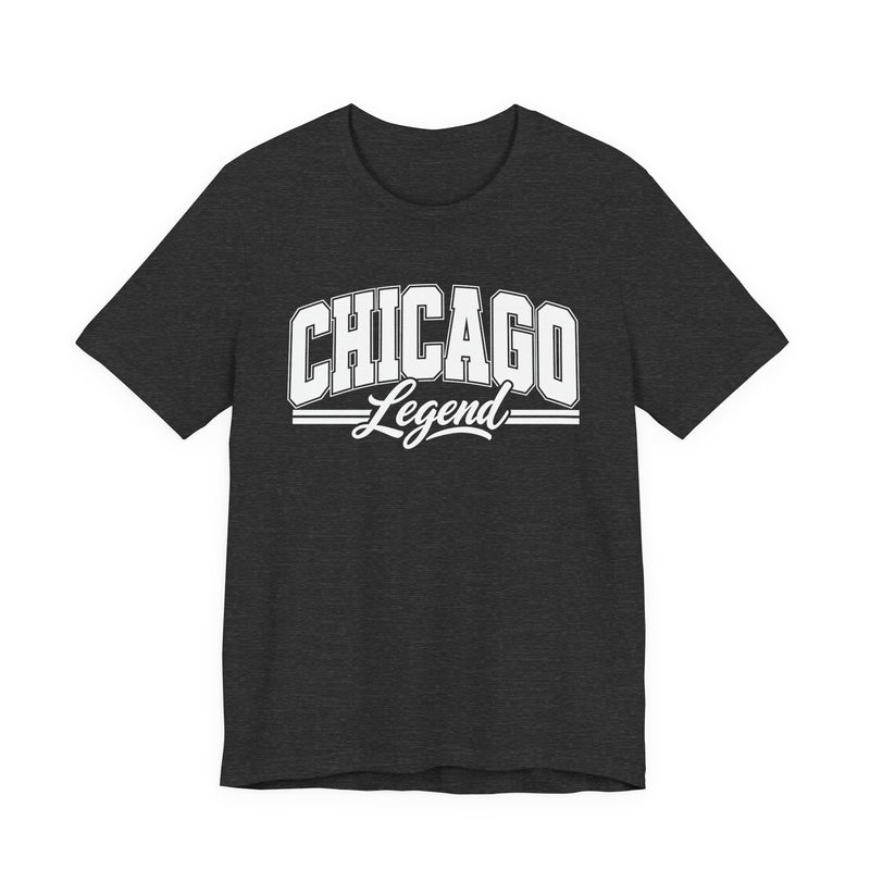 T-Shirt product with collegiate lettering reading CHICAGO LEGEND, front view.