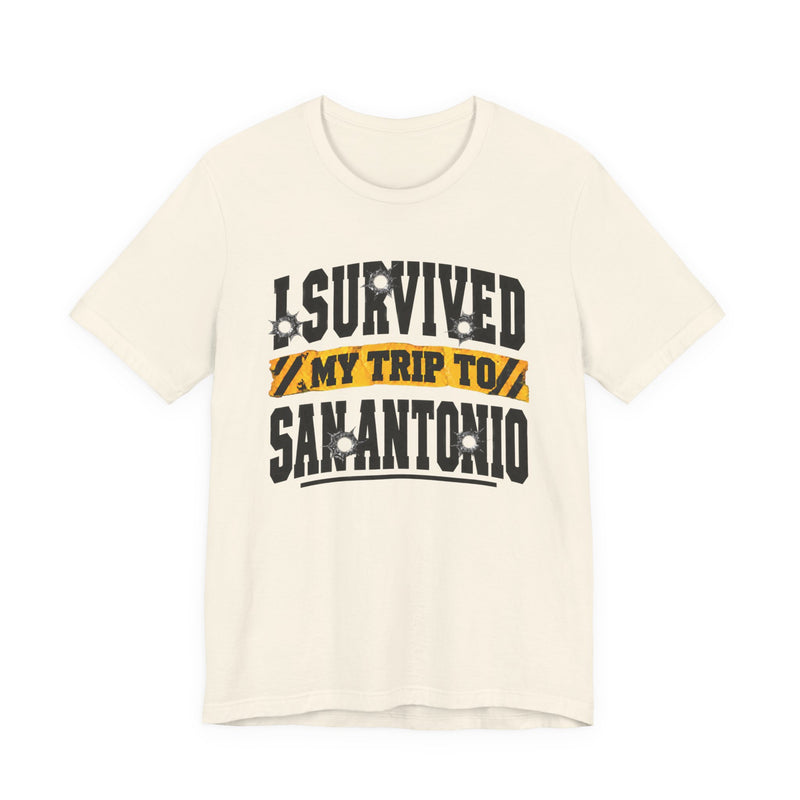 T-Shirt with lettering reading I Survived My Trip To San Antonio, gallery image 4.