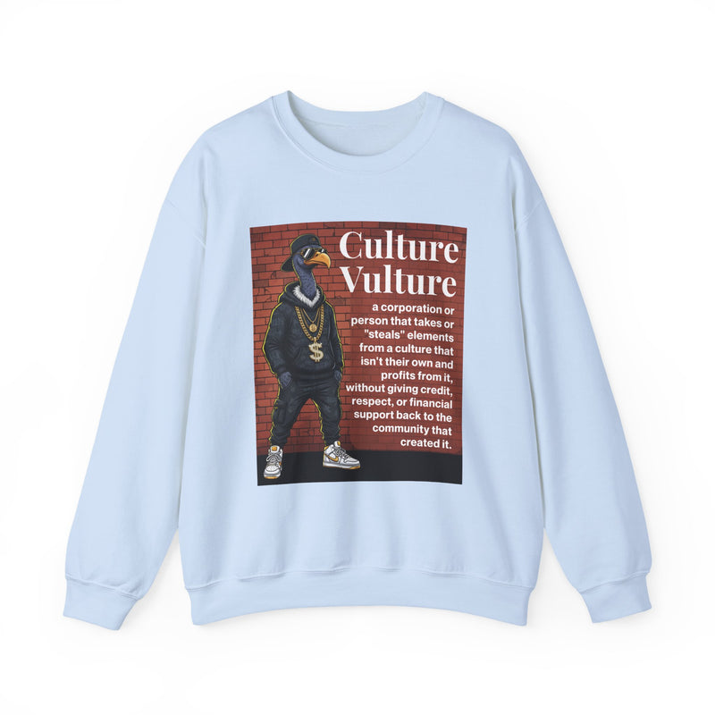 Culture Vulture — Sweatshirt alternate view 12: CULTURE VULTURE in bold statement lettering. Street Talk Designs culture statement apparel.