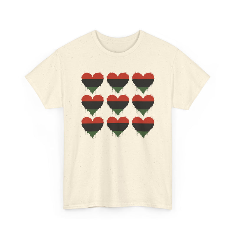 African American 9 Grid Hearts T‑Shirt — Red Black and Green Pride T-Shirt