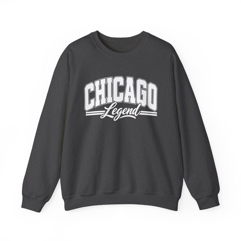 Sweatshirt product with collegiate lettering reading CHICAGO LEGEND, front view.