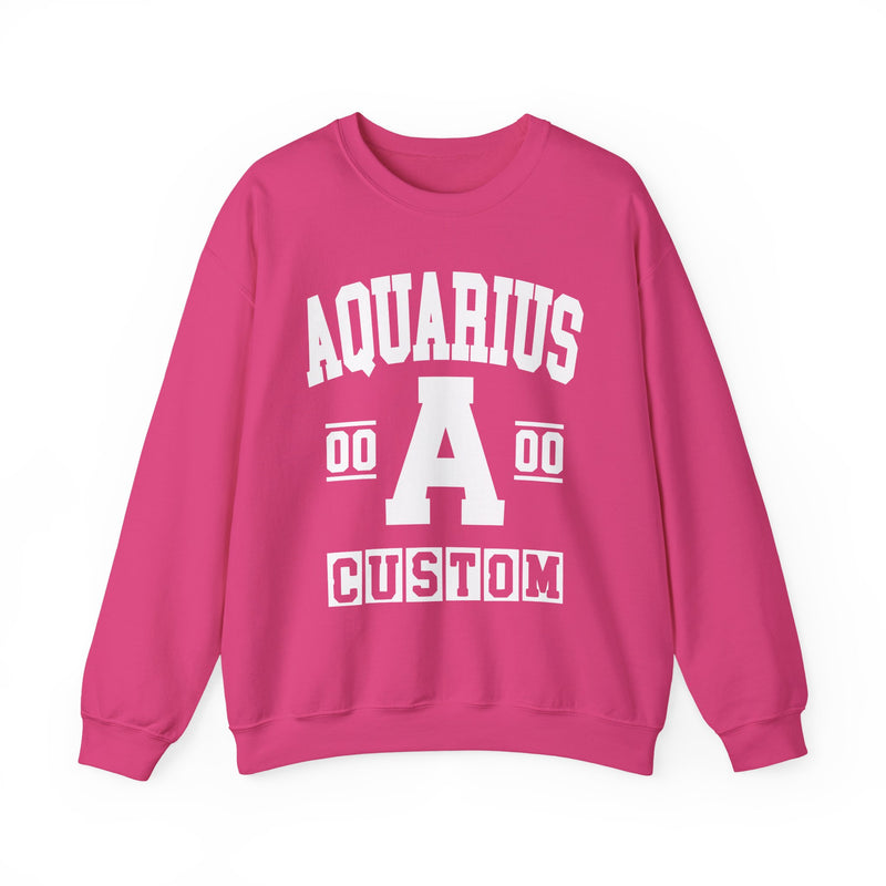 Custom Aquarius Varsity Sweatshirt — Customize Birthday Day/Month/Year — Customize Gemini Season/Nation