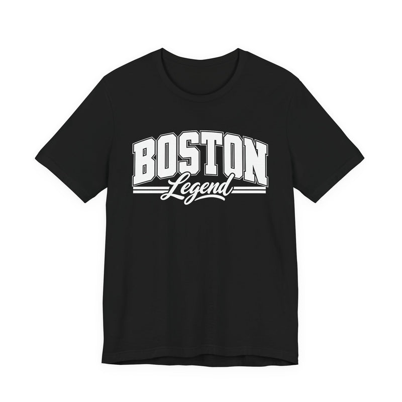 T-Shirt with collegiate lettering reading BOSTON LEGEND, front view.