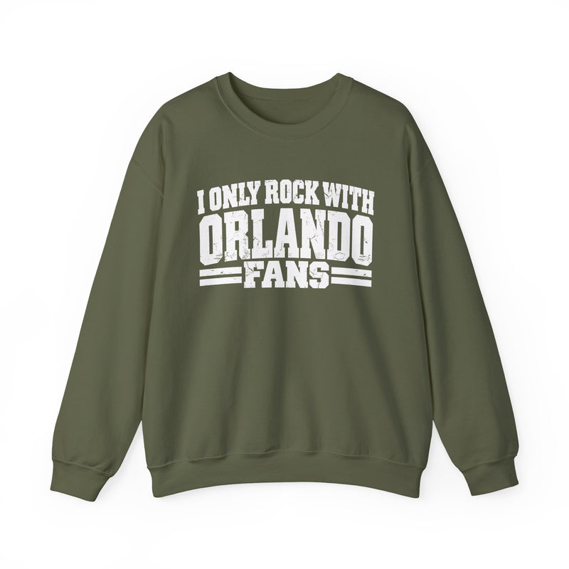 I Only Rock With Orlando Fans — Sweatshirt alternate view 6: I ONLY ROCK WITH ORLANDO FANS in bold statement lettering. Street Talk Designs sports statement apparel.