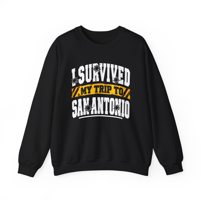 Sweatshirt with lettering reading I Survived My Trip To San Antonio, gallery image 1.