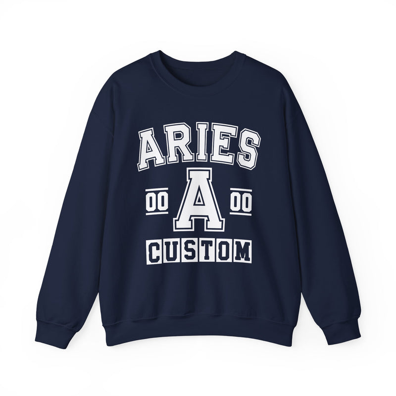 Custom Aries Varsity Sweatshirt — Customize Birthday Day/Month/Year — Customize Gemini Season/Nation