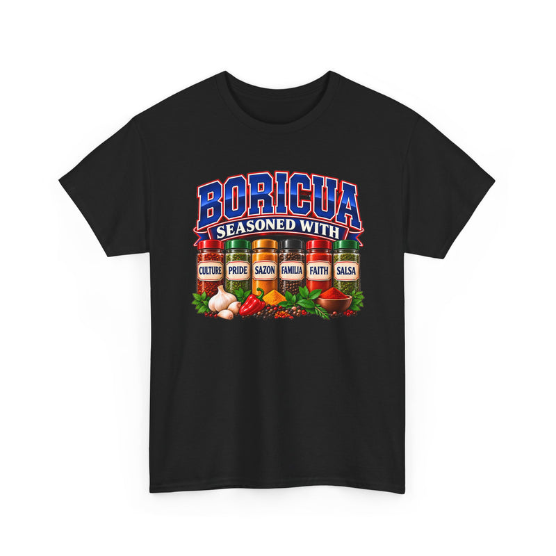 Boricua Seasoned With Culture Pride Sazón Familia Faith Salsa- T-Shirt