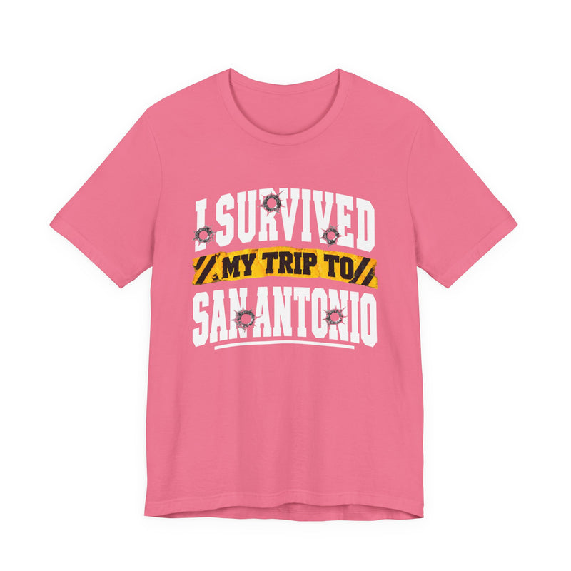 T-Shirt with lettering reading I Survived My Trip To San Antonio, gallery image 10.