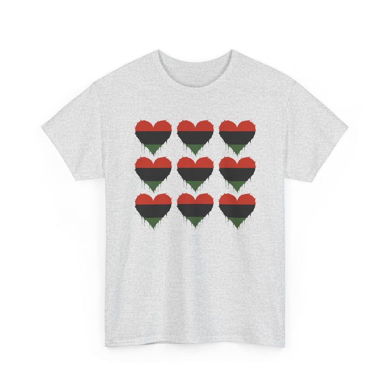 African American 9 Grid Hearts T‑Shirt — Red Black and Green Pride T-Shirt