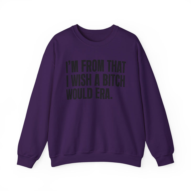 I'm From That I Wish A Bitch Would Era — Sweatshirt alternate view 14: I'm From That I Wish A Bitch Would Era in distressed collegiate lettering. Street Talk Designs old school statement apparel.