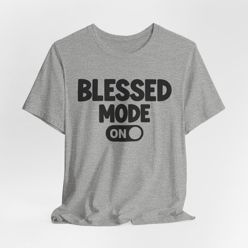T-Shirt with text design reading “PRAISE MODE ON”, front view