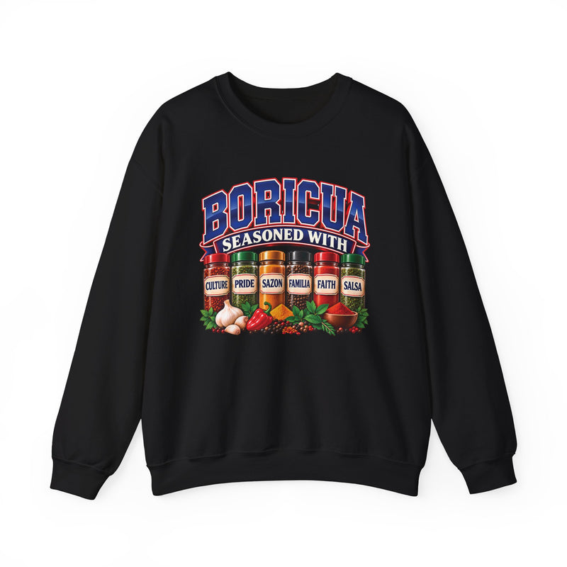 Boricua Seasoned With Culture Pride Sazon Familia Faith Salsa — Sweatshirt