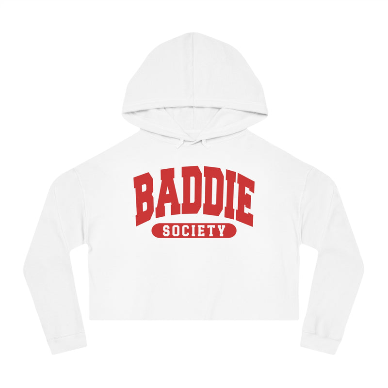Baddie Society — Retro Collegiate Crop Top Hoodie