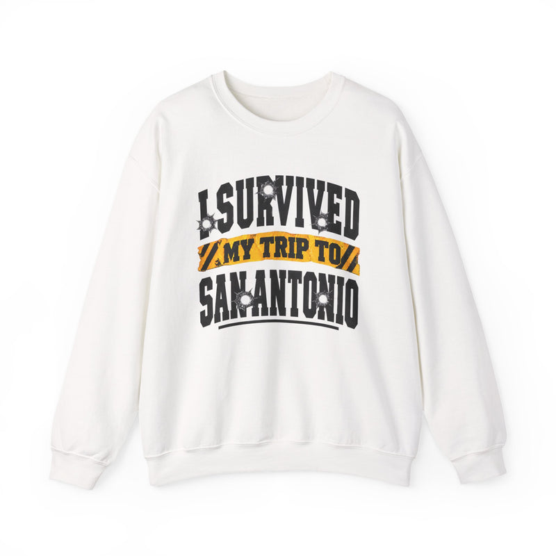 Sweatshirt with lettering reading I Survived My Trip To San Antonio, gallery image 2.