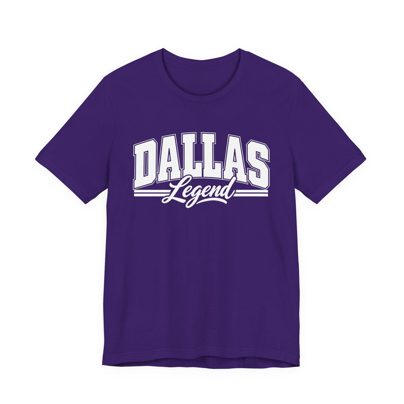 T-Shirt with collegiate lettering reading DALLAS LEGEND, front view.