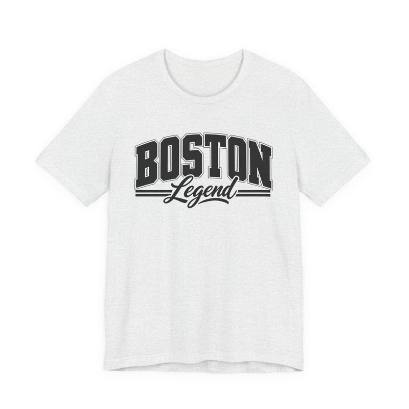 T-Shirt with collegiate lettering reading BOSTON LEGEND, front view.