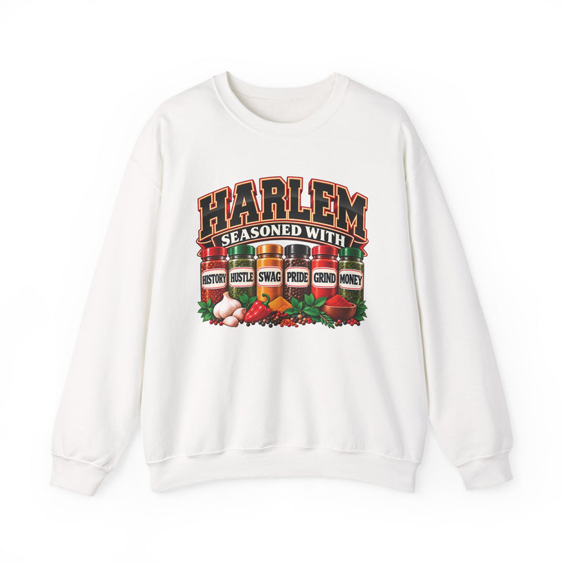 Harlem Seasoned With History Hustle Swag Pride Grind Money — Sweatshirt
