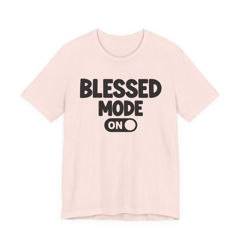 T-Shirt with text design reading “PRAISE MODE ON”, front view