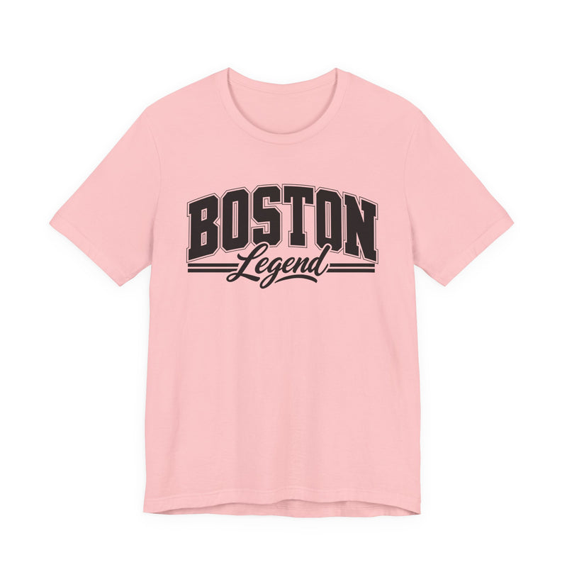 T-Shirt with collegiate lettering reading BOSTON LEGEND, front view.