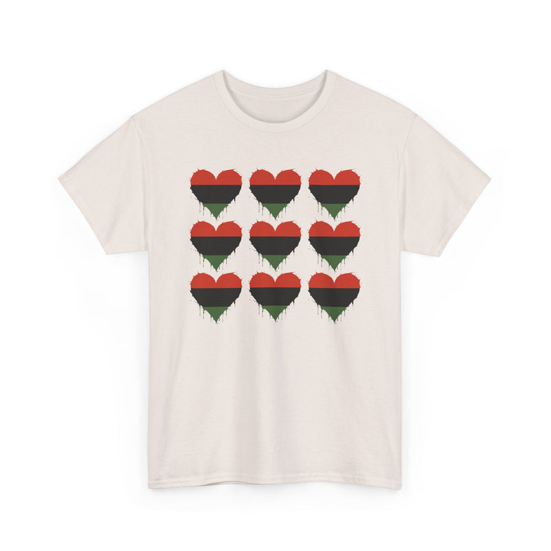 African American 9 Grid Hearts T‑Shirt — Red Black and Green Pride T-Shirt