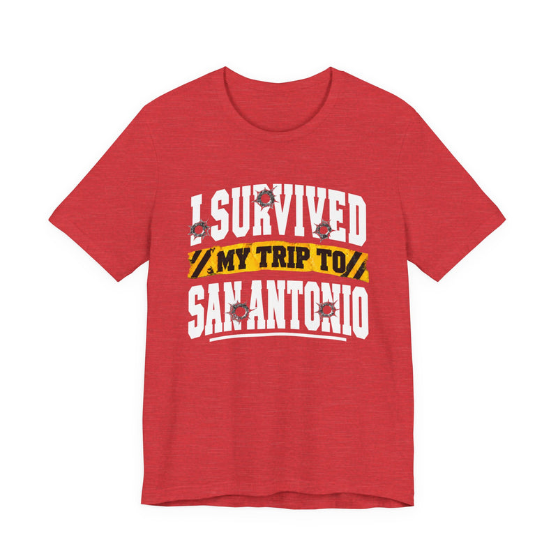 T-Shirt with lettering reading I Survived My Trip To San Antonio, gallery image 12.