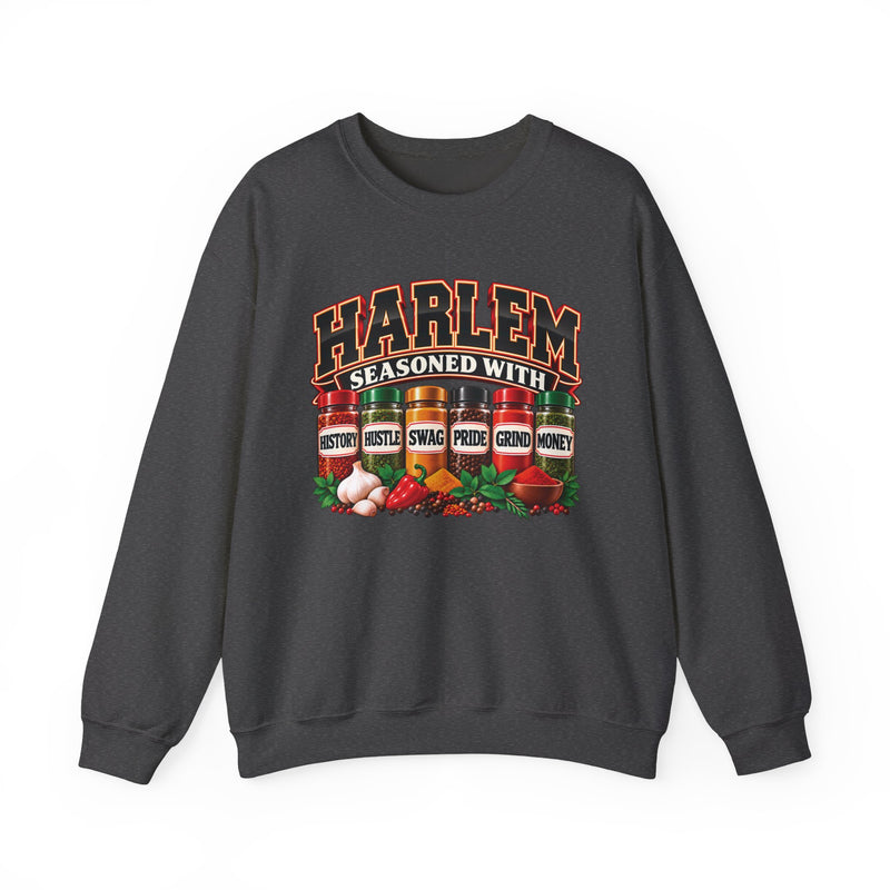 Harlem Seasoned With History Hustle Swag Pride Grind Money — Sweatshirt