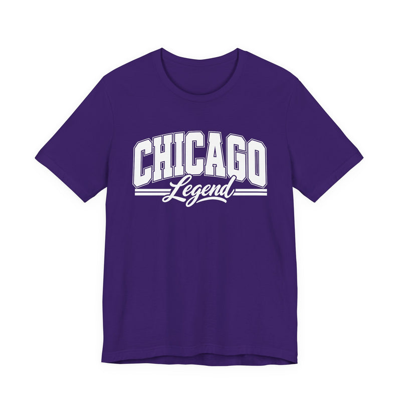 T-Shirt product with collegiate lettering reading CHICAGO LEGEND, front view.