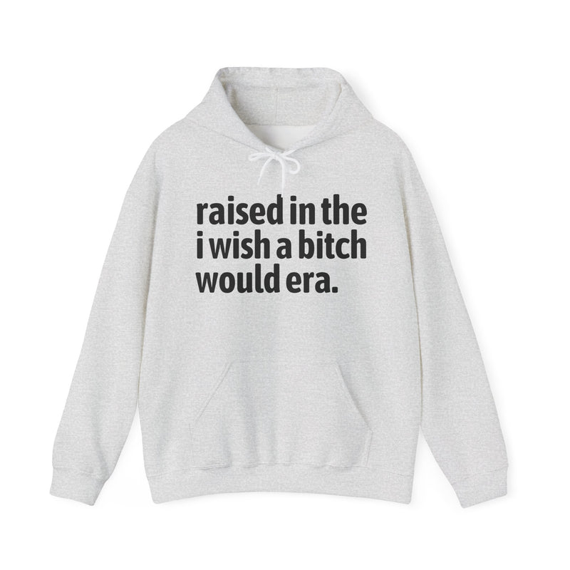 Raised In The I Wish A Bitch Would Era — Funny Back In The Day Statement Hoodie