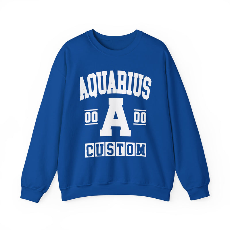 Custom Aquarius Varsity Sweatshirt — Customize Birthday Day/Month/Year — Customize Gemini Season/Nation
