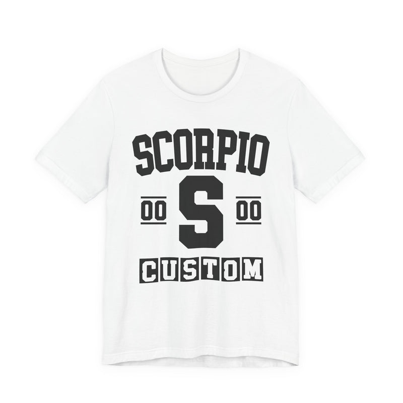 Custom Scorpio Varsity T-Shirt — Customize Birthday Day/Month/Year — Customize Season/nation/Society