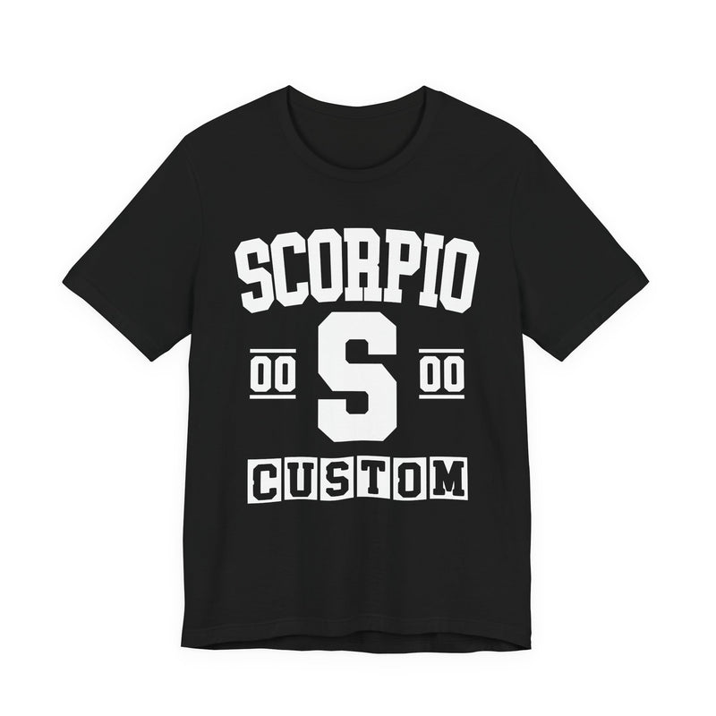 Custom Scorpio Varsity T-Shirt — Customize Birthday Day/Month/Year — Customize Season/nation/Society