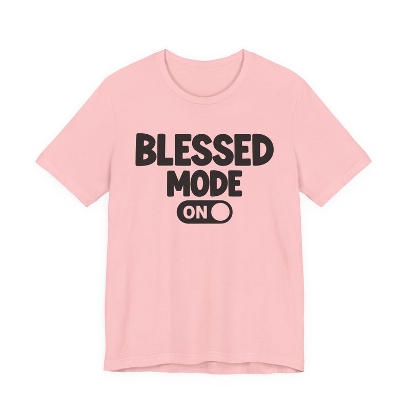 T-Shirt with text design reading “PRAISE MODE ON”, front view