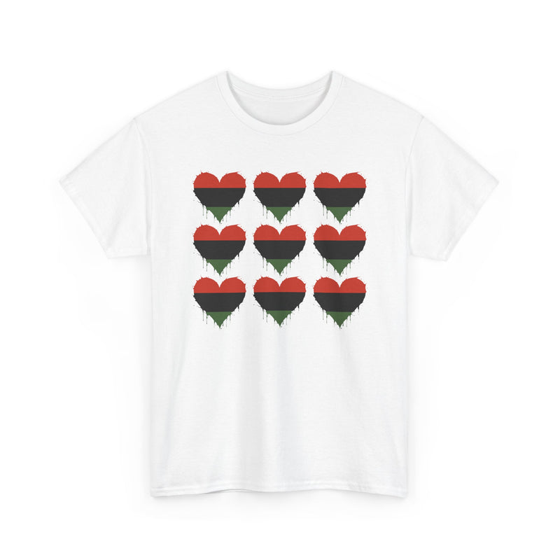African American 9 Grid Hearts T‑Shirt — Red Black and Green Pride T-Shirt