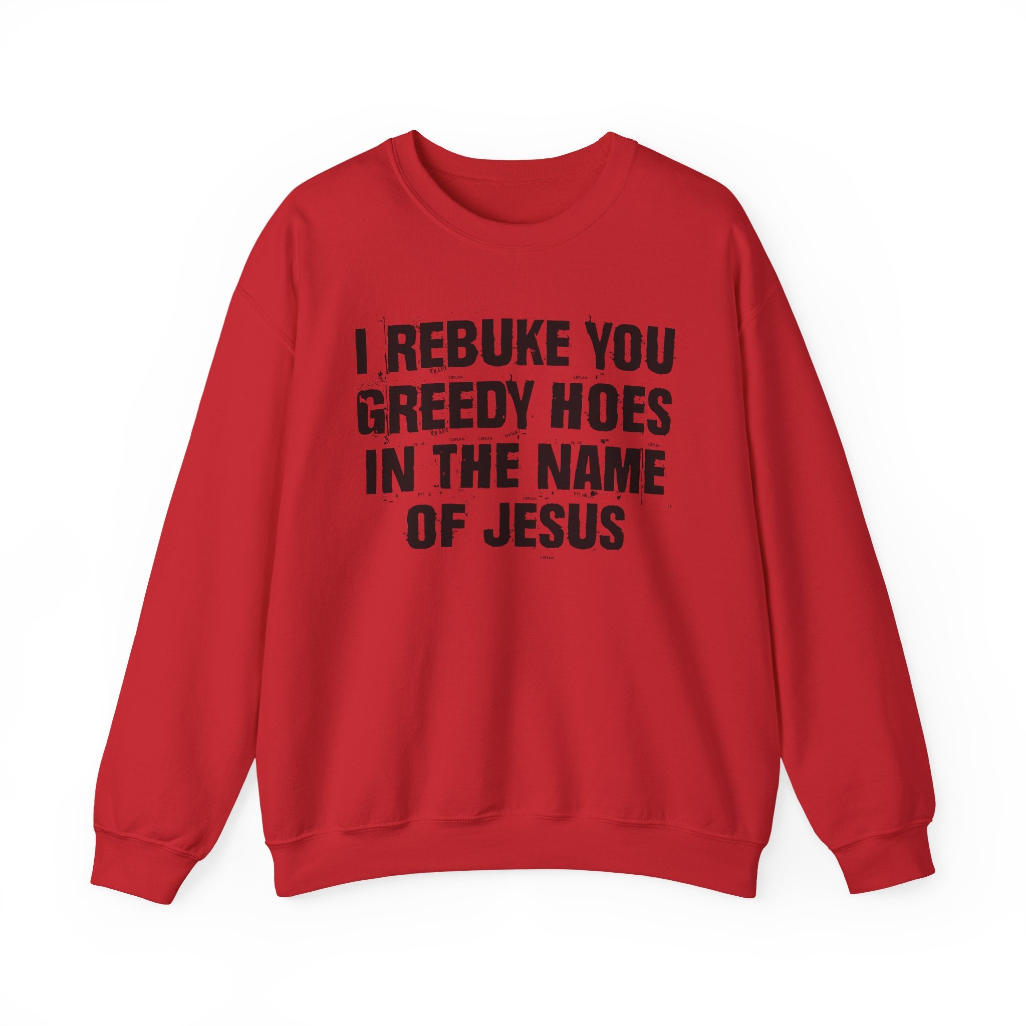 I Rebuke You Greedy Hoes in the Name of Jesus — Christian Humor Sweatshirt