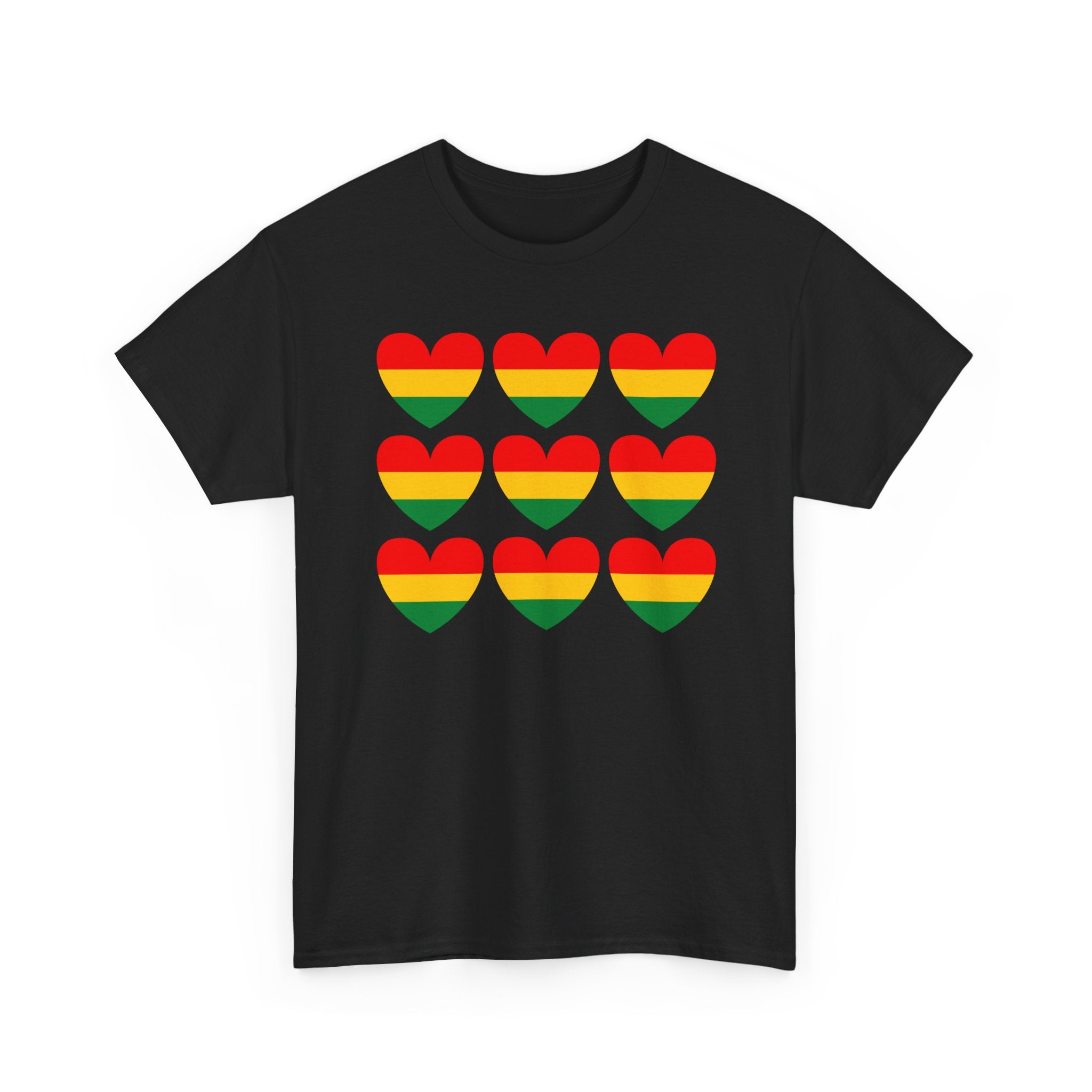 Pan African Heart 9 Grid Pattern T-Shirt — Reggae Flag Heart Grid T-Shirt